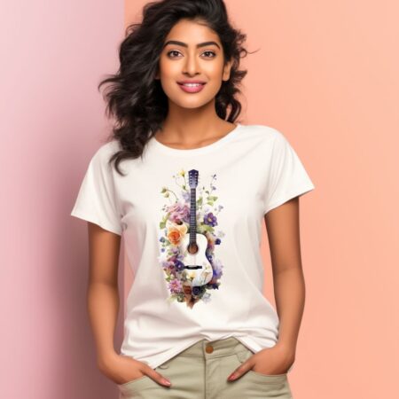 Women's Floral Guitar Graphics Printed T-Shirt