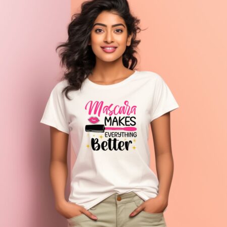 Women's Mascara Makes everything Better Graphics Printed T-Shirt