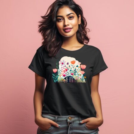Women's Cute Flower Garden Graphics Printed T-Shirt