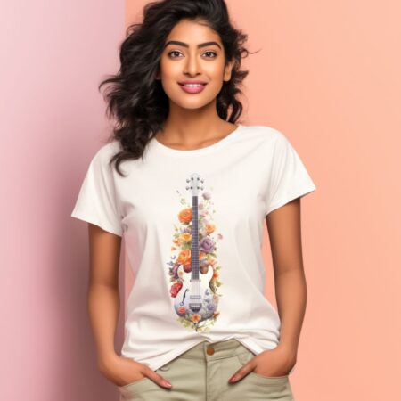 Women's Floral Guitar Graphics Printed T-Shirt