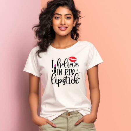 Women's I Believe In Red Lipstick Graphics Printed T-Shirt