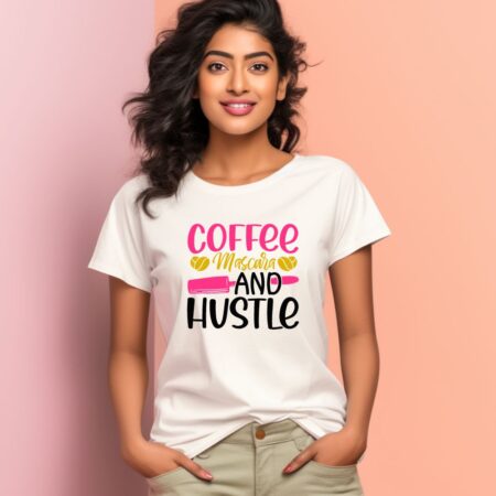 Women's Coffee Mascara And Hustle Graphics Printed T-Shirt