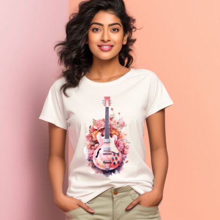 Women's Floral Guitar Graphics Printed T-Shirt