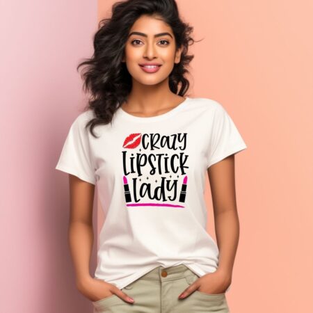 Women's Crazy Lipstick Lady Graphics Printed T-Shirt
