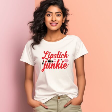 Women's Lipstick Junkie Graphics Printed T-Shirt