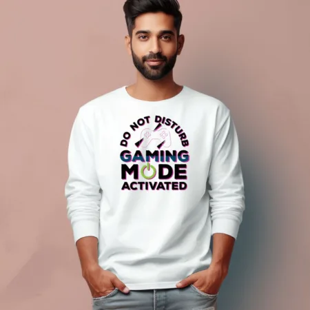 Men's Do Not Disturb Gaming Mode Activated Graphics Printed Full Sleeve T Shirt