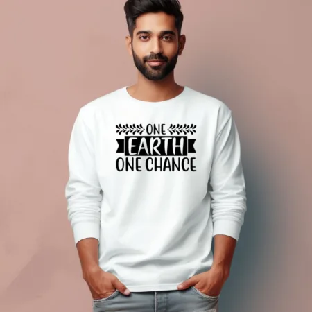 Men's One Earth One Chance Graphics Printed Full Sleeve T-Shirt