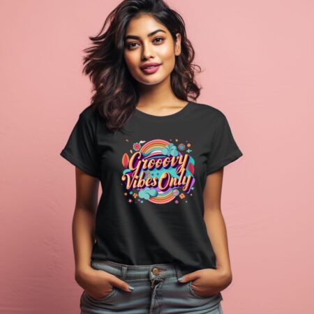 Women's Groovy Vibes Only Graphics Printed T-Shirt