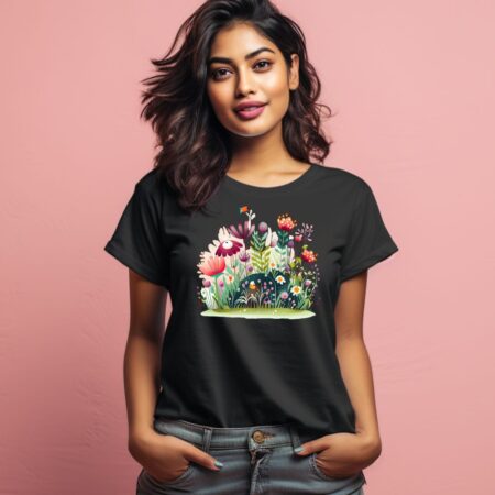 Women's Cute Flower Garden Graphics Printed T-Shirt
