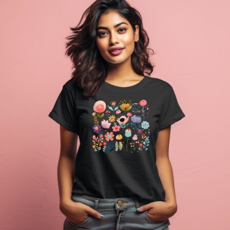 Women's Cute Flower Garden Graphics Printed T-Shirt