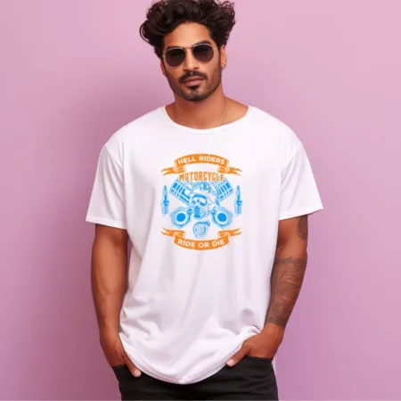 Men's Hell Riders Motorcycle Ride Or Die Design Printed Oversized T-Shirt