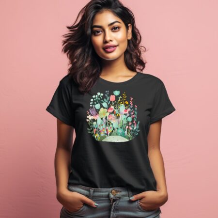 Women's Cute Flower Garden Graphics Printed T-Shirt