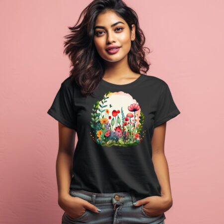 Women's Cute Flower Garden Graphics Printed T-Shirt