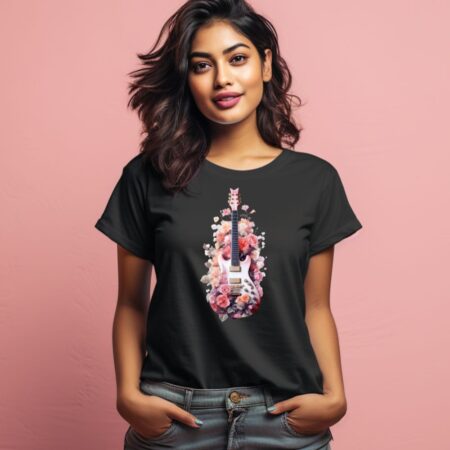 Women's Floral Guitar Graphics Printed T-Shirt