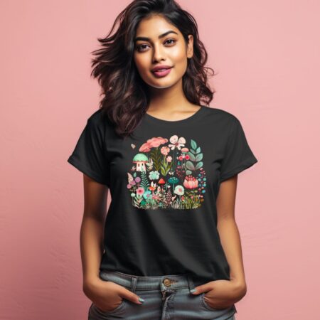 Women's Cute Flower Garden Graphics Printed T-Shirt