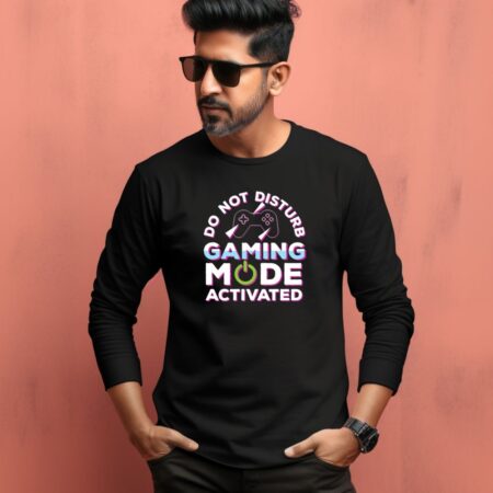 Men's Do Not Disturb Gaming Mode Activated Graphics Printed Full Sleeve T Shirt