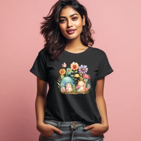 Women's Cute Flower Garden Graphics Printed T-Shirt