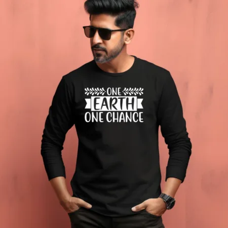 Men's One Earth One Chance Graphics Printed Full Sleeve T-Shirt