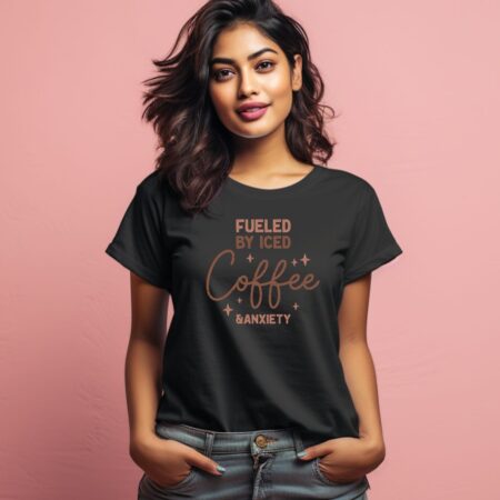 Women's Fueled By Iced Coffee Graphics Printed T-Shirt