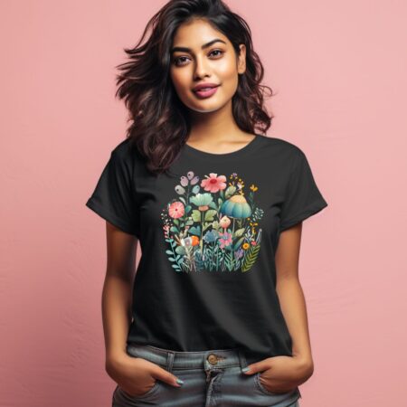 Women's Cute Flower Garden Graphics Printed T-Shirt