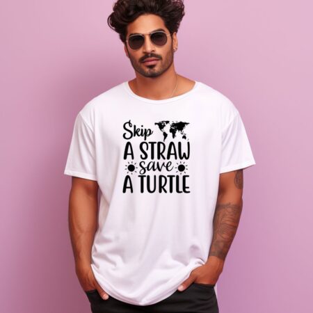 Men's Skip A Straw Save A Turtle Graphics Printed Oversized T-Shirt