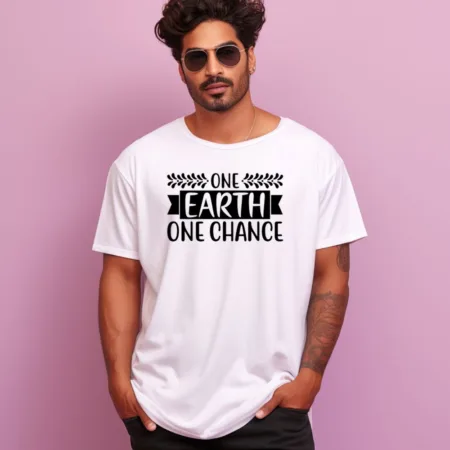 Men's One Earth One Chance Graphics Printed Oversized T-Shirt