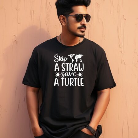 Men's Skip A Straw Save A Turtle Graphics Printed Oversized T-Shirt