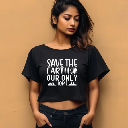 Women's Save The Earth Our Only Home Graphics Printed Crop Tops
