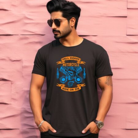 Men's Hell Riders Motorcycle Ride Or Die Design Printed T-Shirt
