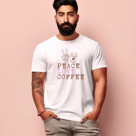 Men's Peace Love Coffee Design Printed T-Shirt