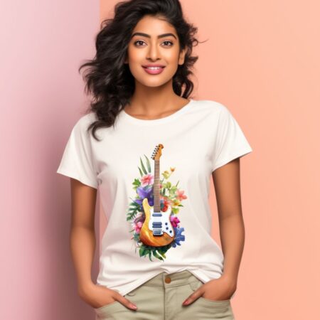 Women's Floral Guitar Graphics Printed T-Shirt