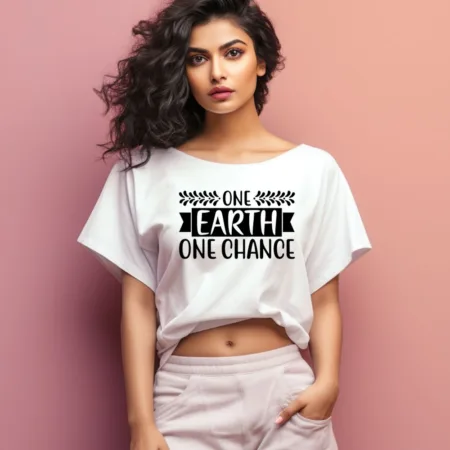 Women's One Earth One Chance Graphics Printed Oversized T-Shirt