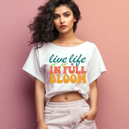 Women's Live Life In Full Bloom Quote Printed Oversized T-Shirt