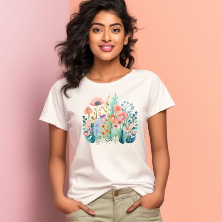 Women's Cute Flower Garden Graphics Printed T-Shirt