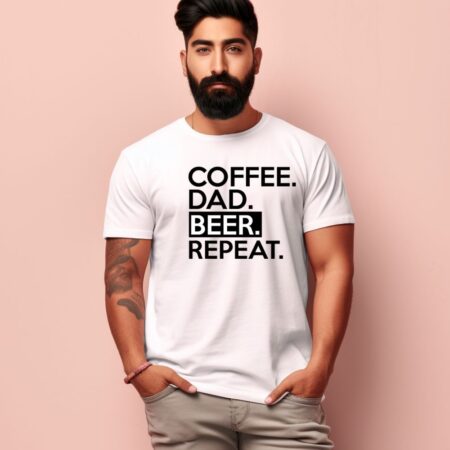 Men's Coffee Dad Beer Repeat Design Printed T-Shirt