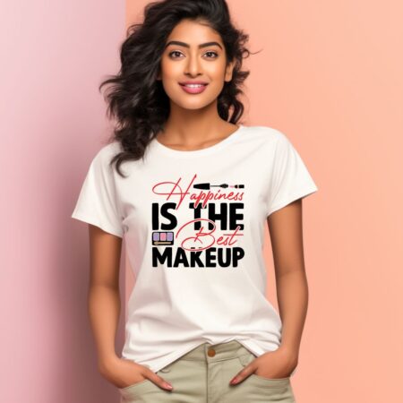 Women's Happiness Is The Best Makeup Graphics Printed T-Shirt