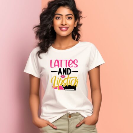 Women's Lattes And Lipstick Graphics Printed T-Shirt