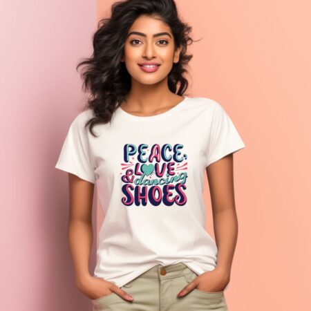 Women's Peace Love & Dancing Shoes Graphics Printed T-Shirt