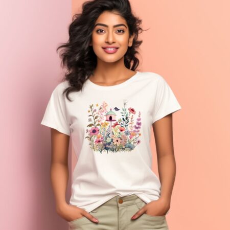 Women's Cute Flower Garden Graphics Printed T-Shirt