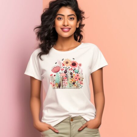 Women's Cute Flower Garden Graphics Printed T-Shirt