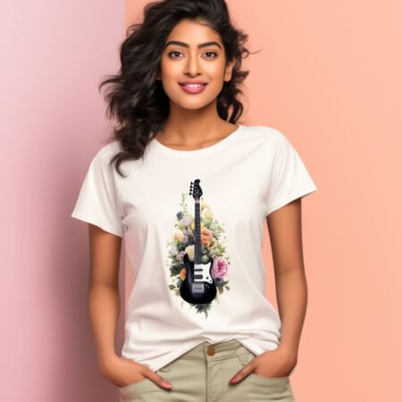 Women's Floral Guitar Graphics Printed T-Shirt