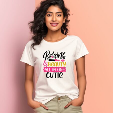 Women's Brain & Beauty All In One Cutie Graphics Printed T-Shirt