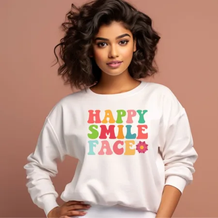 Women's Happy Smile Face Quote Printed Sweatshirts