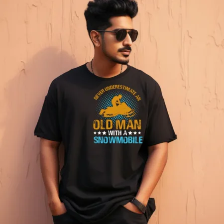 Men's Never Underestimate An Old Man With A Snow Mobile Design Printed Oversized T-Shirt