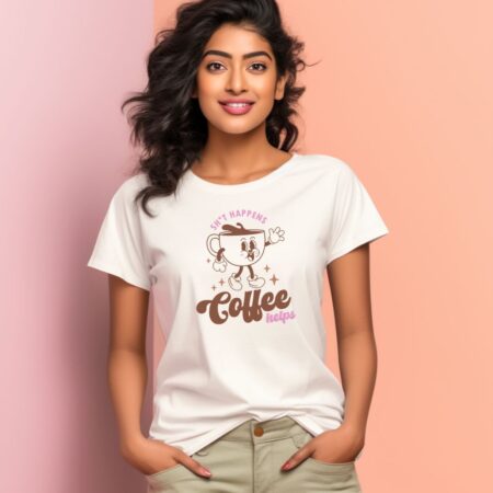Women's Happiness Coffee Helps Graphics Printed T-Shirt