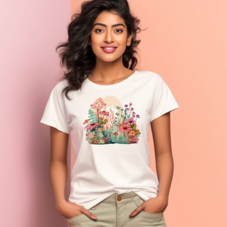 Women's Cute Flower Garden Graphics Printed T-Shirt