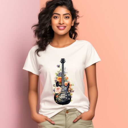 Women's Floral Guitar Graphics Printed T-Shirt