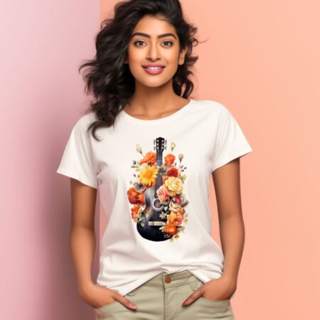 Women's Floral Guitar Graphics Printed T-Shirt