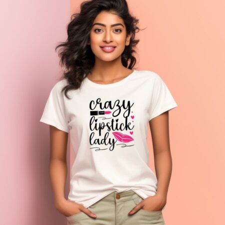 Women's Crazy Lipstick Lady Graphics Printed T-Shirt