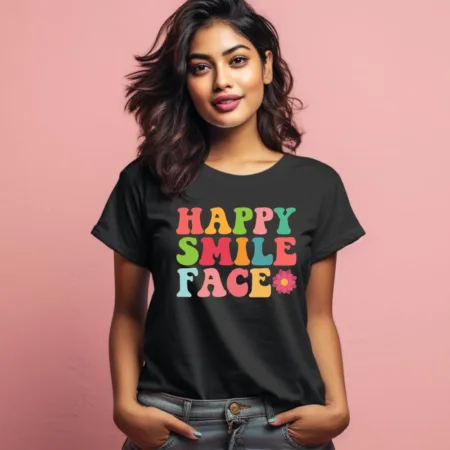 Women's Happy Smile Face Quote Printed T-Shirt